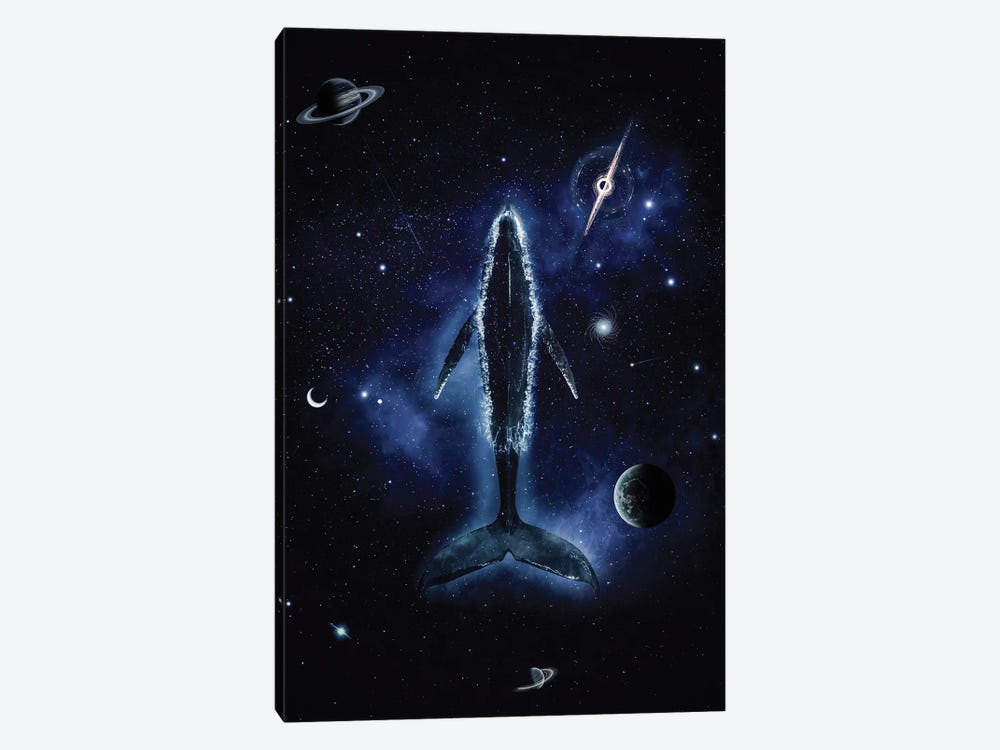 Blue Whale In The Middle Of A Fantasy Spatial Ocean by GEN Z 1-piece Canvas Wall Art