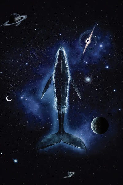 Blue Whale In The Middle Of A Fantasy Spatial Ocean