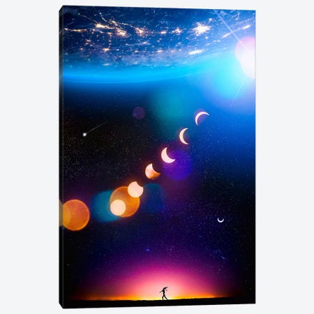 Silhouette Light Planet Earth And Crescent Moons Canvas Print #GEZ460} by GEN Z Canvas Art