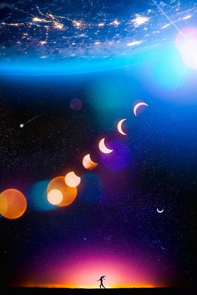 Silhouette Light Planet Earth And Crescent Moons