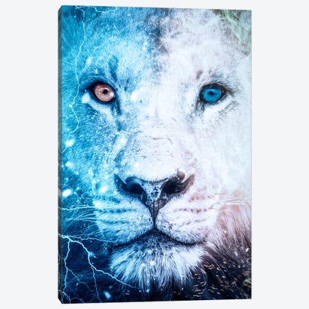 White Lion Blue And Orange Eyes Canvas Print #GEZ463} by GEN Z Canvas Art