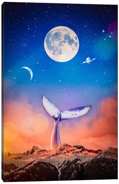Whale Tail In Sky Moons And Mountains Canvas Art Print - GEN Z
