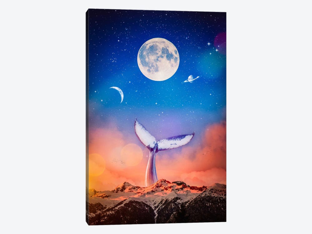 Whale Tail In Sky Moons And Mountains by GEN Z 1-piece Canvas Art
