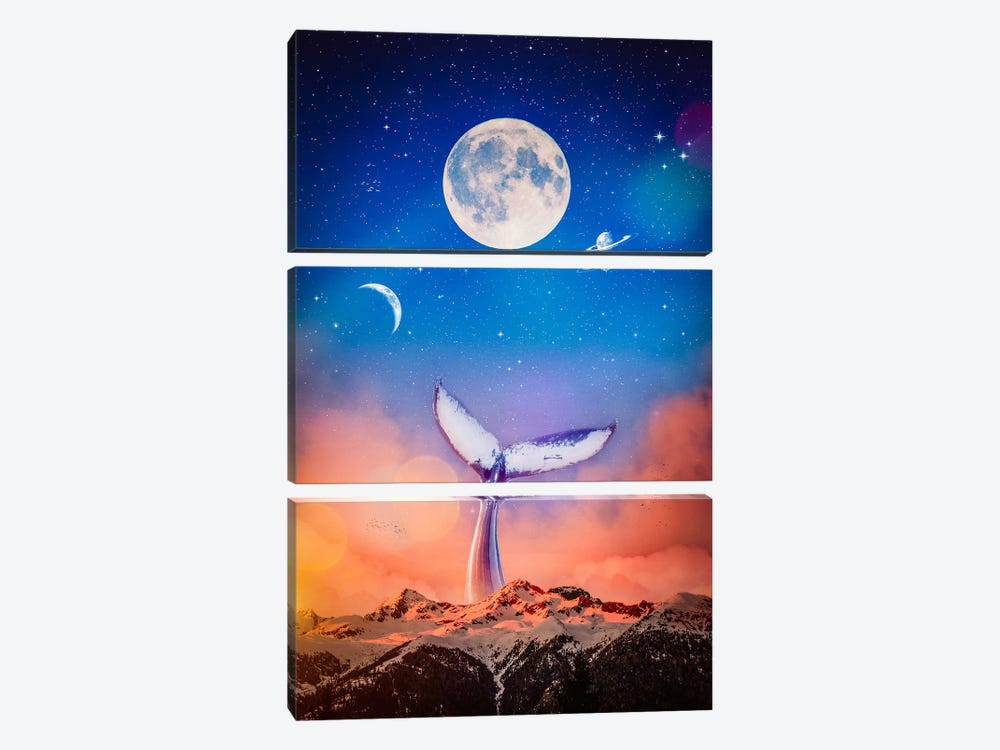Whale Tail In Sky Moons And Mountains by GEN Z 3-piece Canvas Artwork
