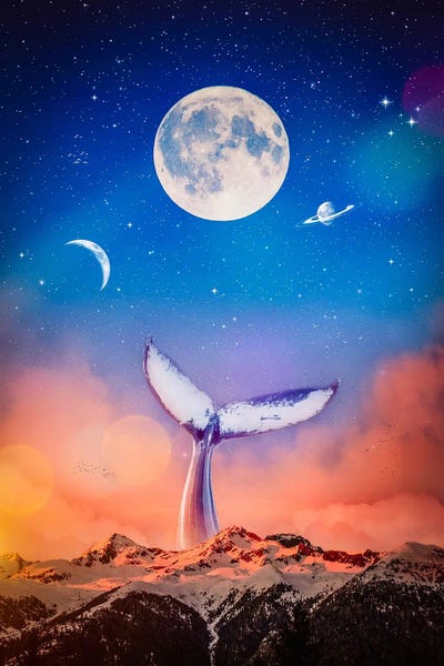 Whales: Whale Tail In Sky Moons And Mountains by GEN Z
