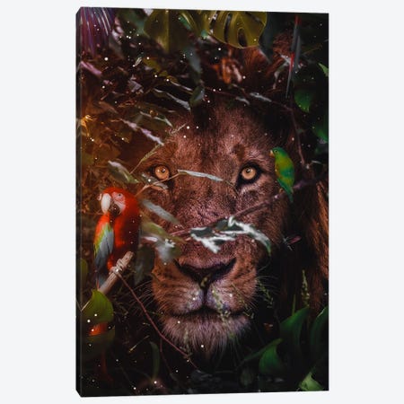 Portrait Of King Lion Hidden In The Leaves Canvas Print #GEZ468} by GEN Z Canvas Artwork