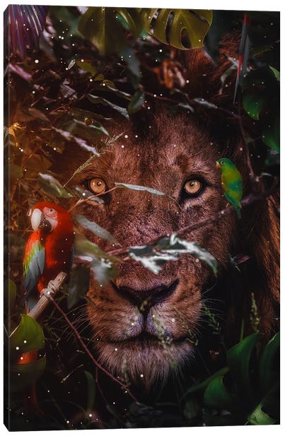 Portrait Of King Lion Hidden In The Leaves Canvas Art Print - GEN Z