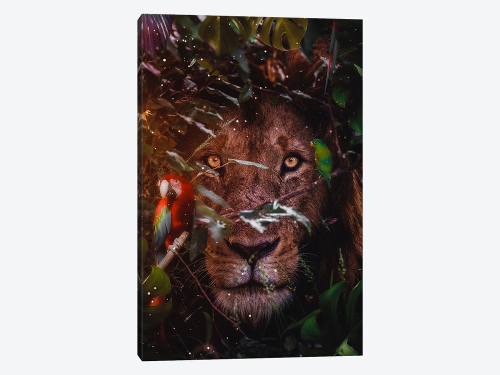 Portrait Of King Lion Hidden In The Leaves by GEN Z 1-piece Canvas Art