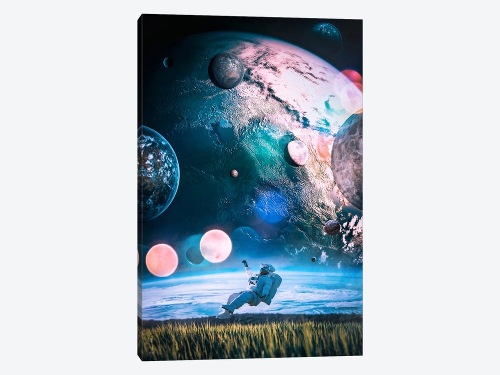 Nasa Astronaut Levitating In Field by GEN Z 1-piece Art Print