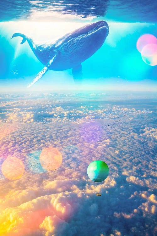 Whale And Hot Air Balloon Above The Clouds