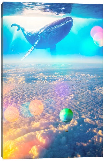 Whale And Hot Air Balloon Above The Clouds Canvas Art Print - Hot Air Balloon Art