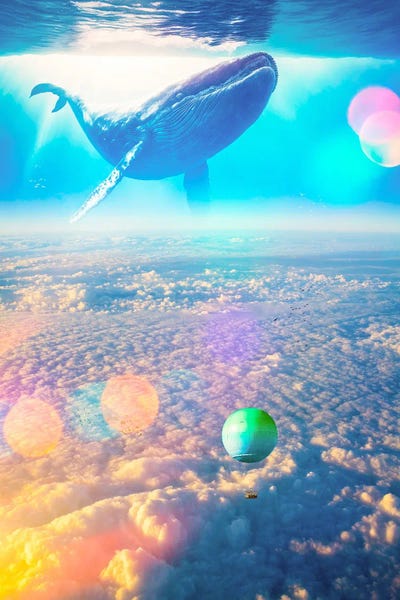 Humpback Whales: Whale And Hot Air Balloon Above The Clouds by GEN Z