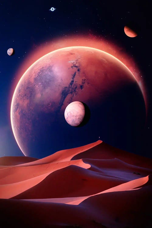 Planet Mars Desert Dune In Blue Space