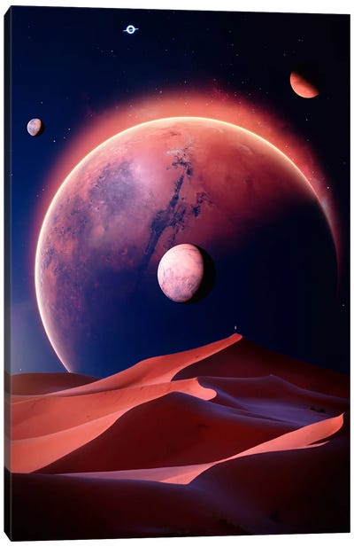 Planet Mars Desert Dune In Blue Space Canvas Art Print - Mars Art