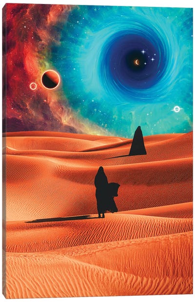 Two Veiled Silhouettes In The Space Desert Canvas Art Print - GEN Z