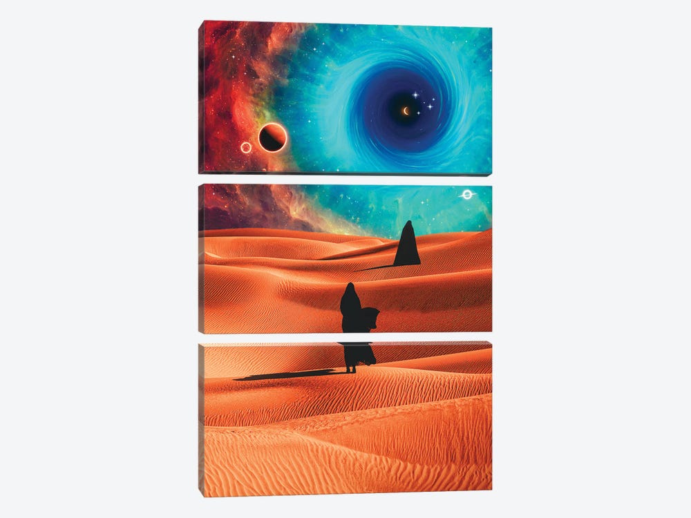 Two Veiled Silhouettes In The Space Desert by GEN Z 3-piece Canvas Artwork