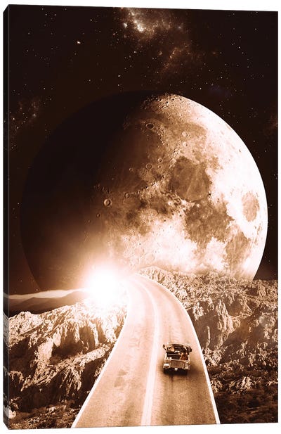 On The Vintage Way To The Moon Canvas Art Print - Sepia Photography