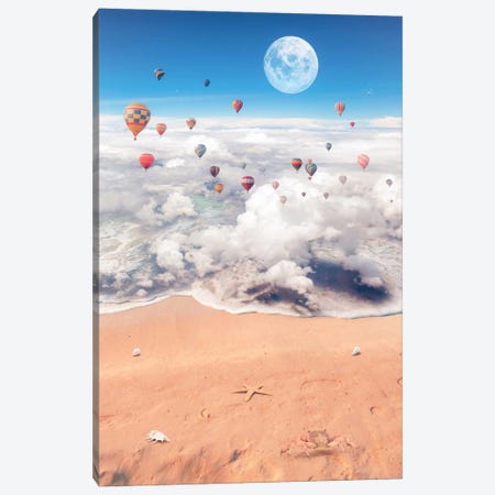 Surreal Sea Of Clouds, Hot Air Balloons And Full Moon Canvas Print #GEZ479} by GEN Z Art Print