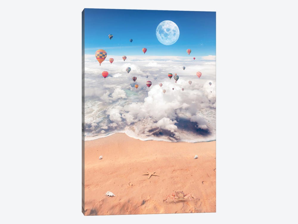 Surreal Sea Of Clouds, Hot Air Balloons And Full Moon by GEN Z 1-piece Canvas Wall Art