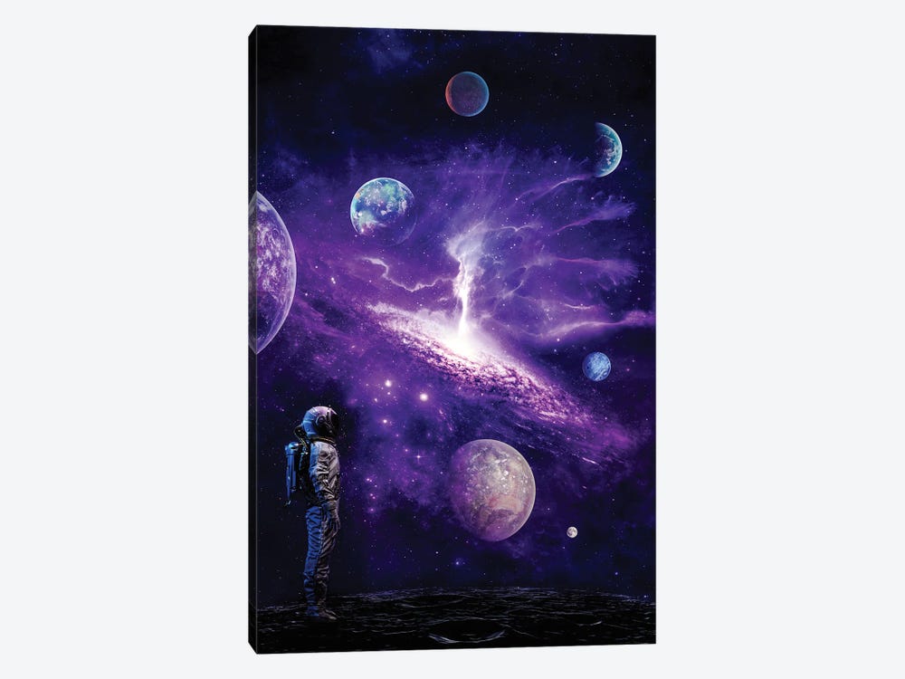 Astronaut In Purple Solar System With Planets by GEN Z 1-piece Canvas Art