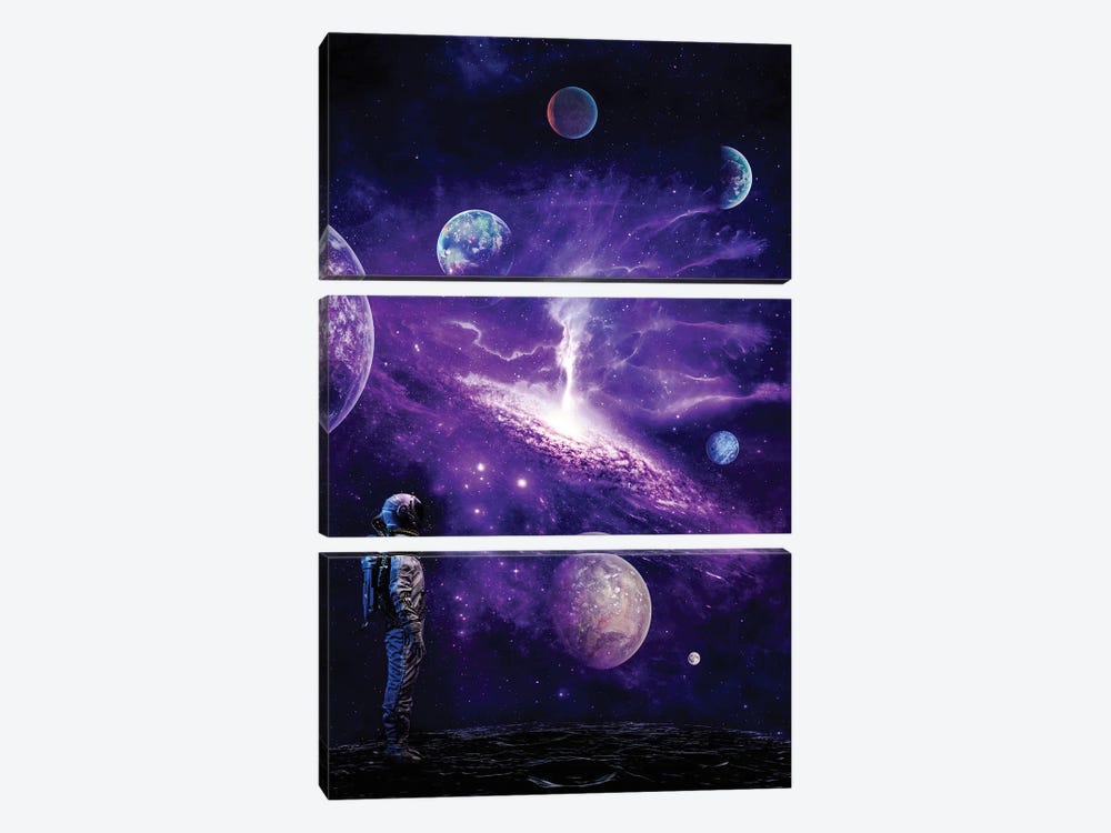 Astronaut In Purple Solar System With Planets by GEN Z 3-piece Canvas Art