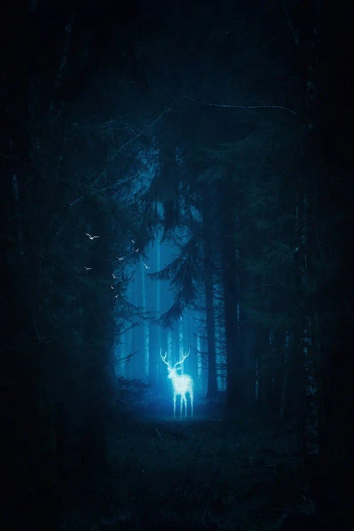 Magical Blue Deer Patronus In The Forest