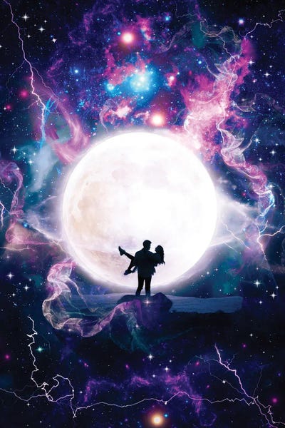 Loving Couple Silhouette In Space by GEN Z framed canvas print