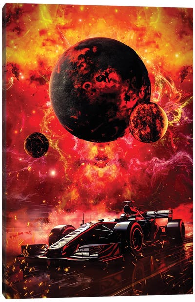 Formula 1 Fire In The Paddock Universe Canvas Art Print - Red Art