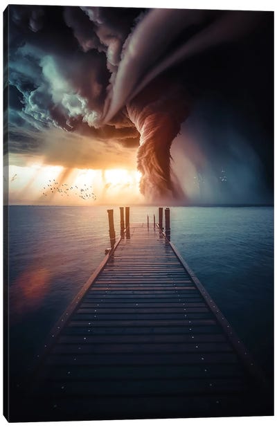 Tornado Over The Ocean And Sunset Light Canvas Art Print - GEN Z