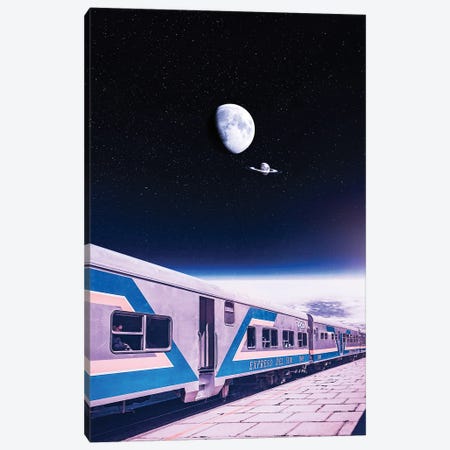 Space Station And Train With Moons Ring Canvas Print #GEZ489} by GEN Z Canvas Artwork