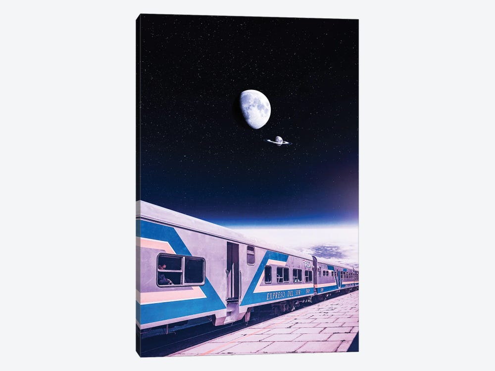 Space Station And Train With Moons Ring by GEN Z 1-piece Canvas Print