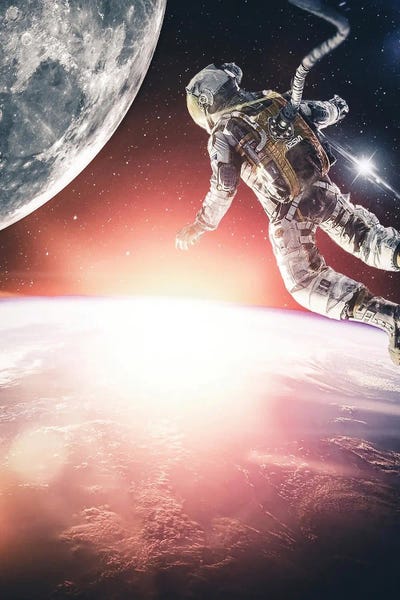 Astronaut Between Earth And Moon by GEN Z framed wall art