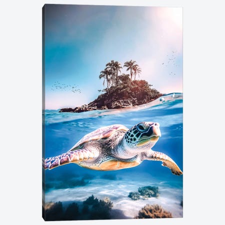 Sea Turtle And Paradise Island Canvas Print #GEZ490} by GEN Z Canvas Art Print