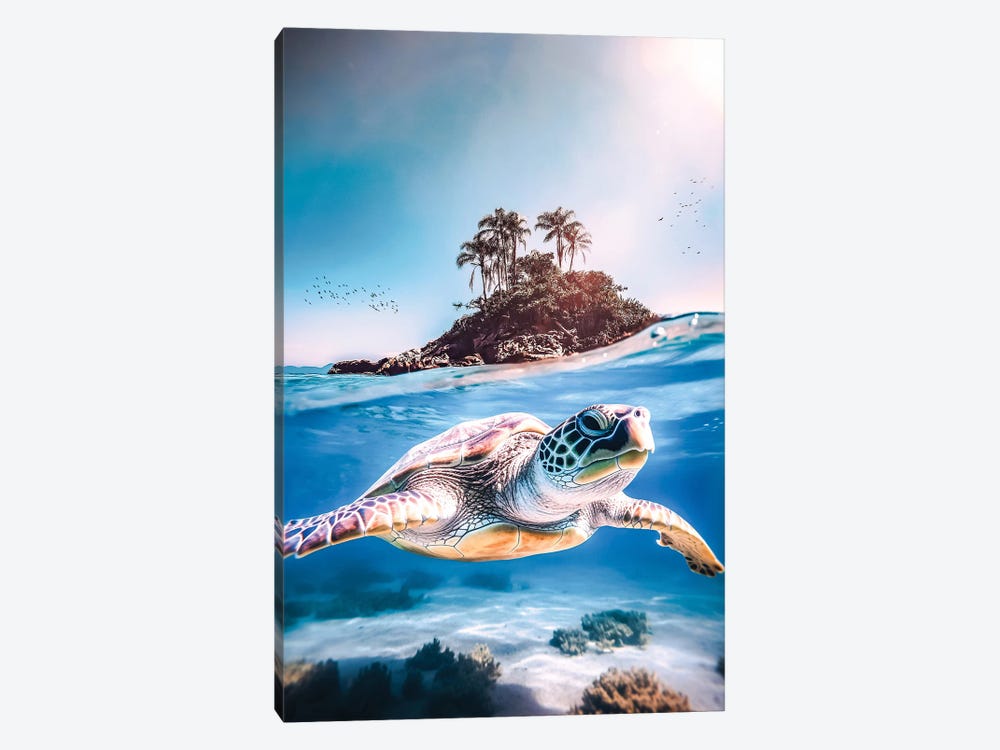 Sea Turtle And Paradise Island by GEN Z 1-piece Canvas Art Print