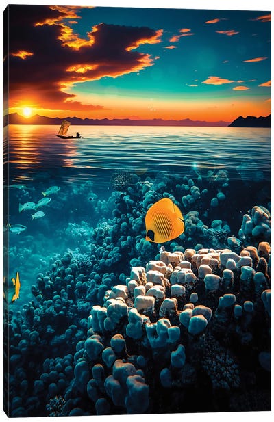 Tropical Seascape And Sunset Background Canvas Art Print - GEN Z