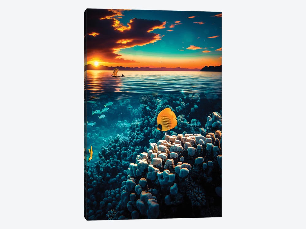 Tropical Seascape And Sunset Background by GEN Z 1-piece Art Print