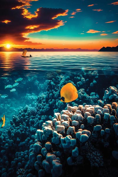 Fish: Tropical Seascape And Sunset Background by GEN Z