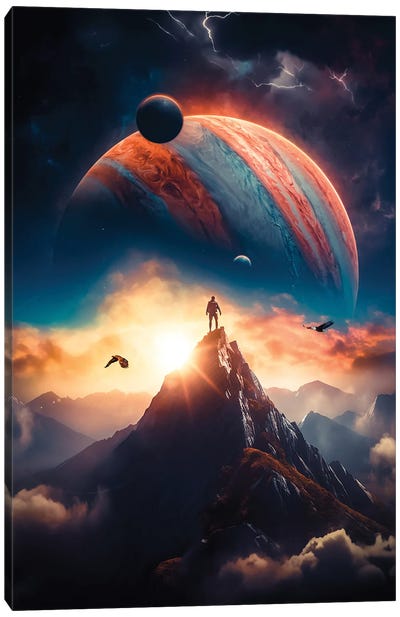 Space Jupiter Adventurer Mountain In Clouds Canvas Art Print - Jupiter Art