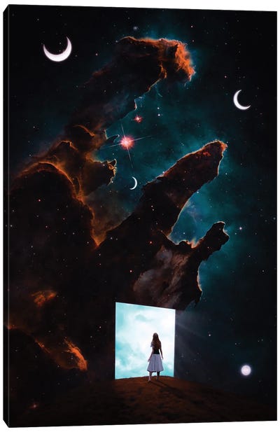 Gate To Another Universe Nebula Moons Canvas Art Print - Crescent Moon Art
