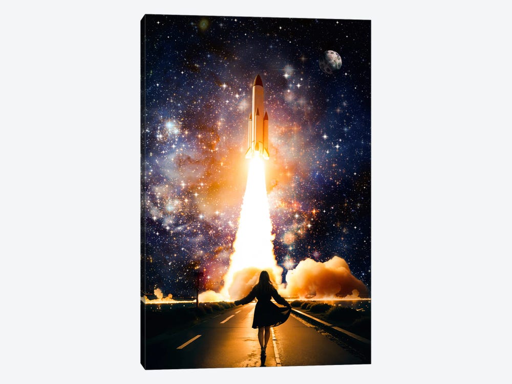 Young Woman Taking Off Rocket Launch by GEN Z 1-piece Canvas Art Print
