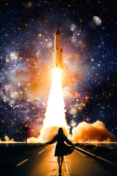 Young Woman Taking Off Rocket Launch