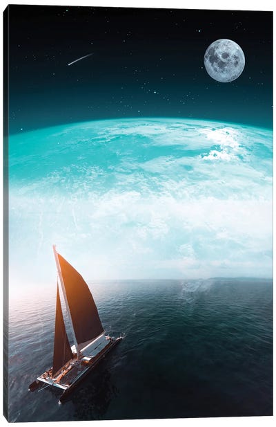Boat On The Ocean Of The Blue Planet Canvas Art Print - GEN Z