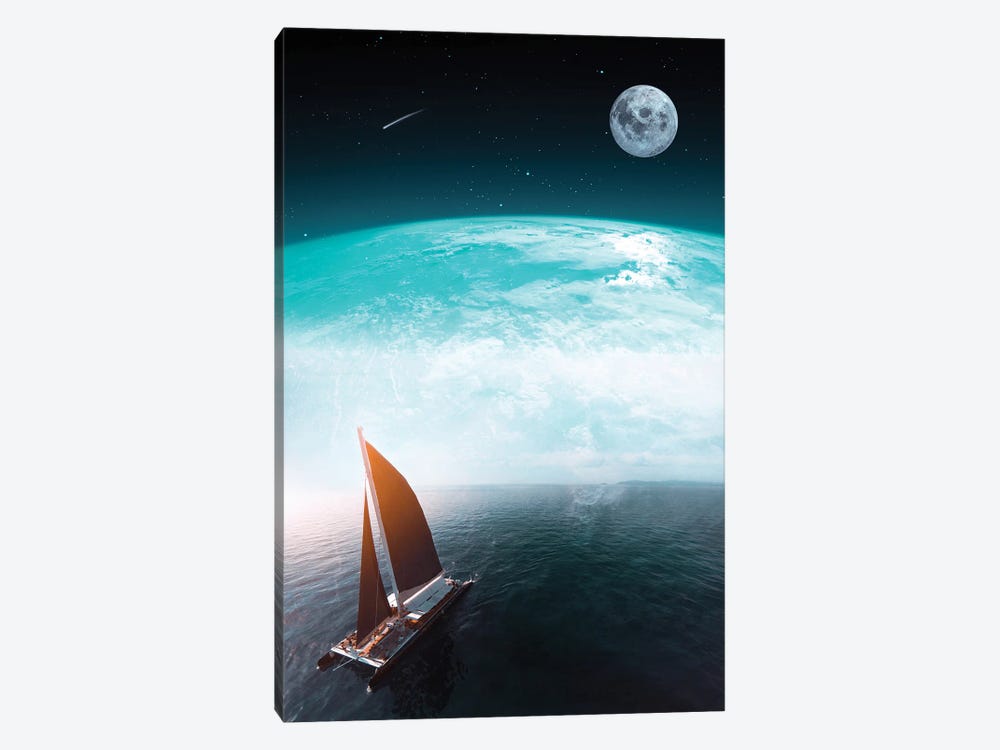 Boat On The Ocean Of The Blue Planet by GEN Z 1-piece Canvas Art