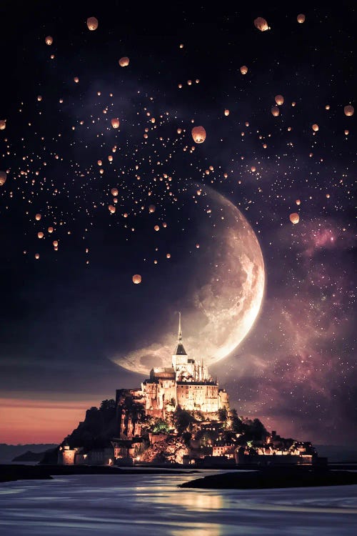 Mont Saint-Michel, Full Moon And Chinese Lanterns