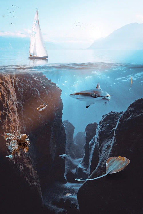 Underwater Life And Sailing Boat by GEN Z wall art
