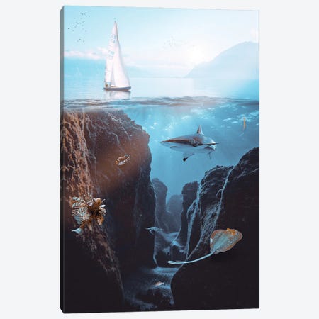 Underwater Life And Sailing Boat Canvas Print #GEZ513} by GEN Z Canvas Wall Art