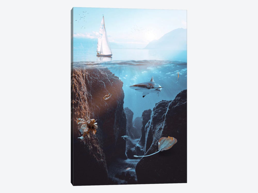 Underwater Life And Sailing Boat by GEN Z 1-piece Canvas Art Print