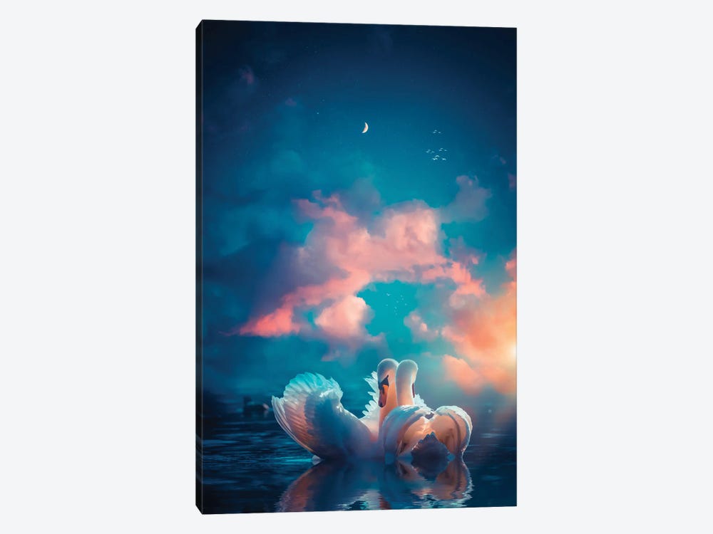 A Pair Of White Swans In Love by GEN Z 1-piece Canvas Artwork