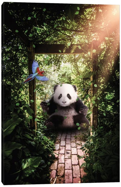 Cute Giant Baby Panda In Forest Canvas Art Print - Macaw Art