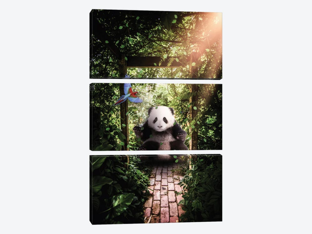 Cute Giant Baby Panda In Forest by GEN Z 3-piece Canvas Art Print